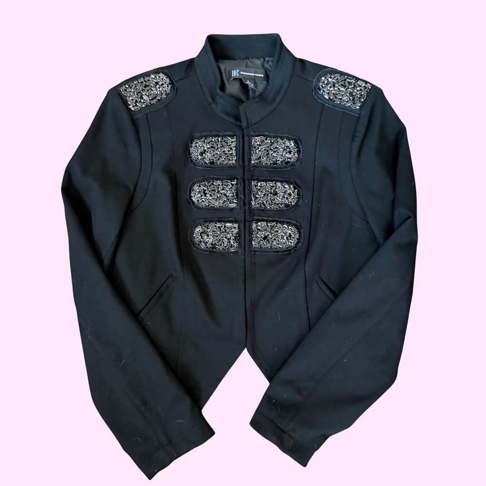 ICONIC HTF Crystal Embellished Cropped Military Band Jacket INC Size Large